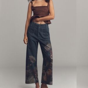 Maeve Colette Cropped Wide Leg Pants Dark Wash Pomegranates